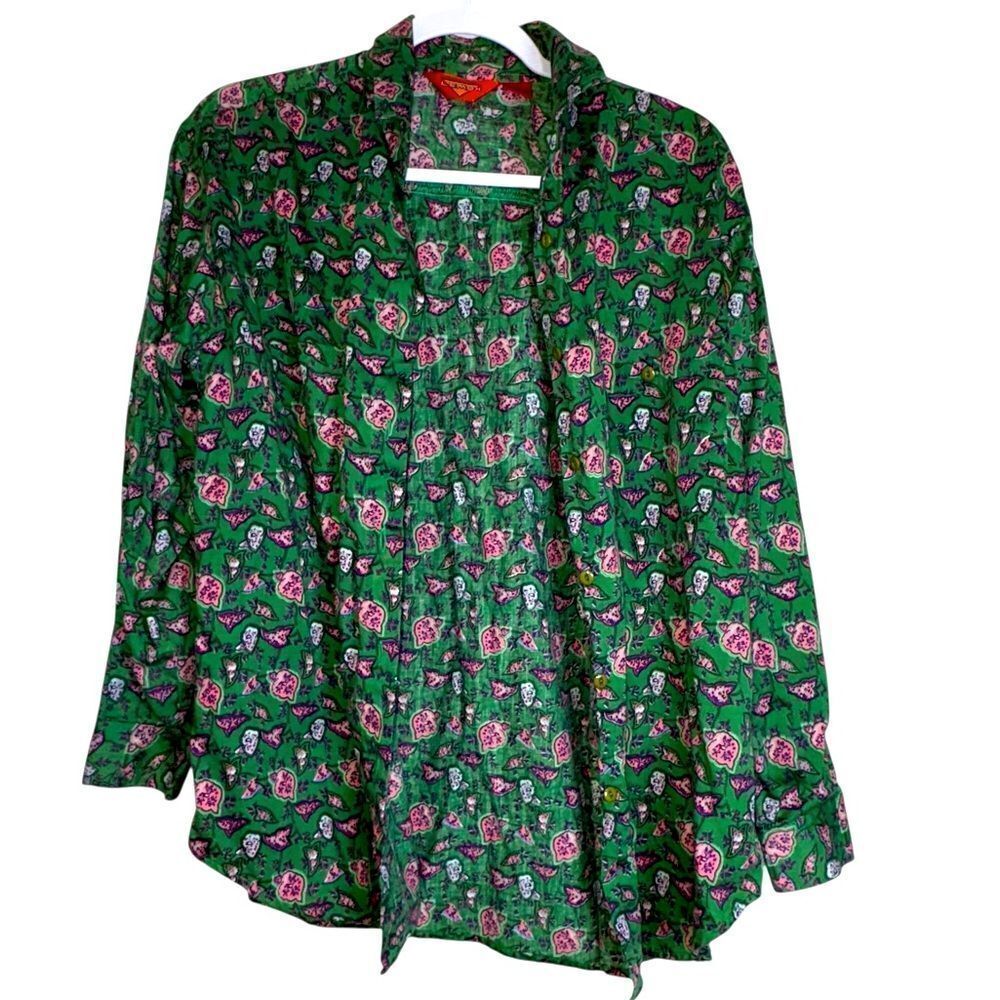 Vintage LEMON Scottish Company Green Floral Print Shirt 100% Cotton